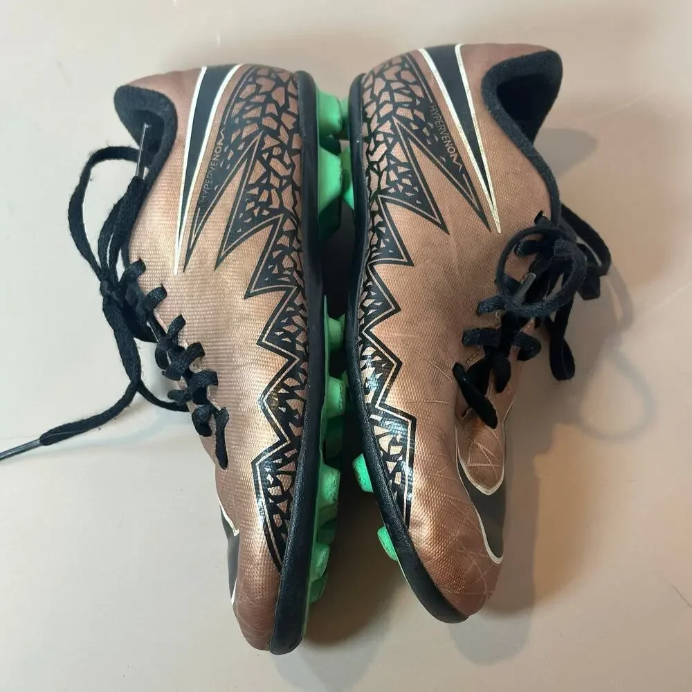 Nike Soccer Cleats Hypervenom Phade 2 FG-R GS Metallic Brown Gold Black Size 1.5